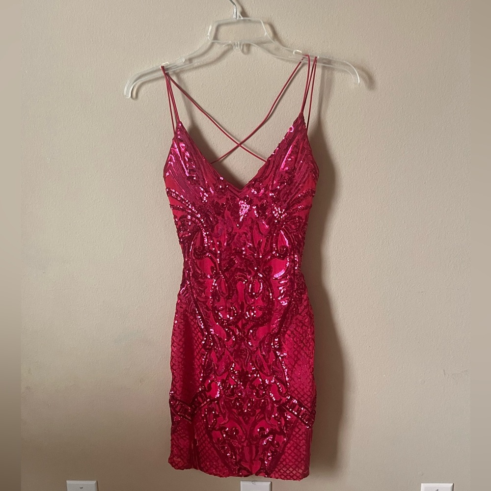 Fuchsia windsor sequin hoco dress